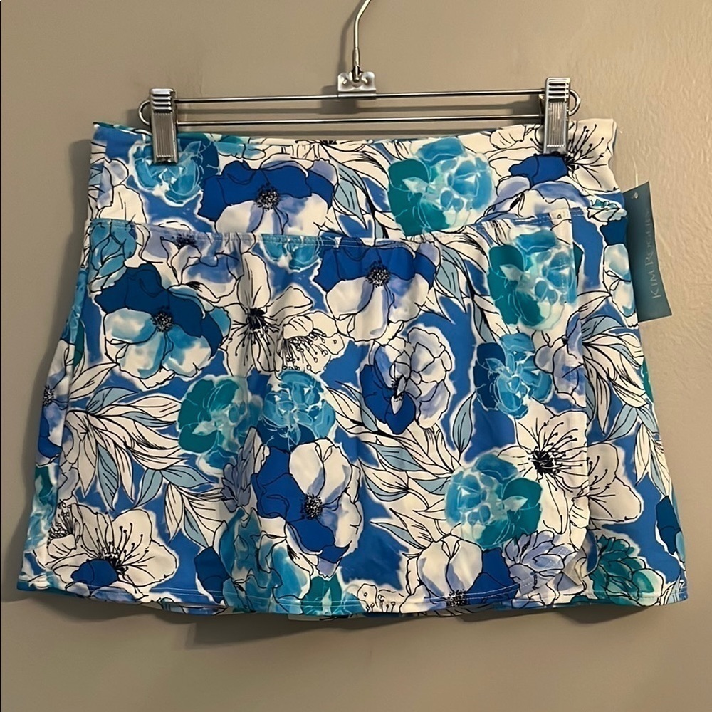 NWT Kim Rogers Swim Blue Floral Skort Size S